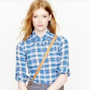 J. Crew Perfect Shirt Aegean Blue Plaid Shirt